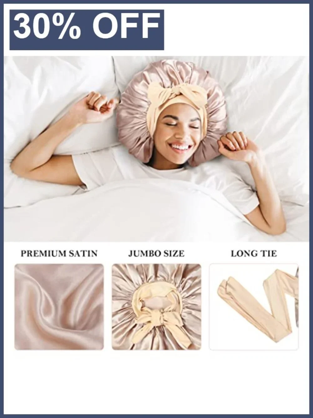 3Pcs Extra Large Satin Bonnets for Sleeping Women Tie Band Hair Bonnet
